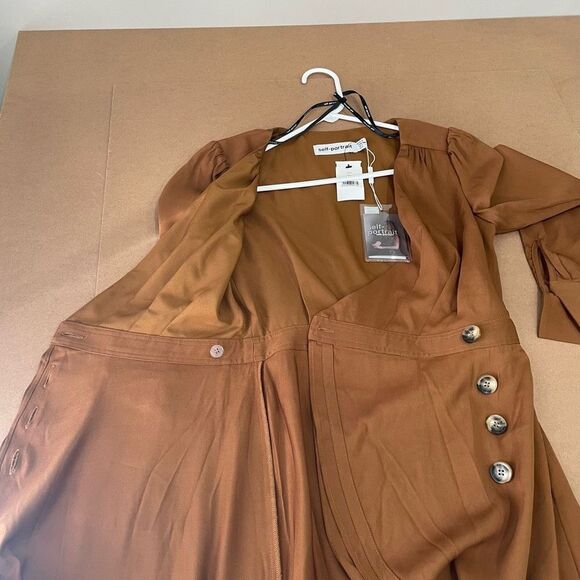 NWT Self-Portrait Women’s Midi Wrap Dress Button Front Cognac Brown sz 0 - Picture 15 of 15
